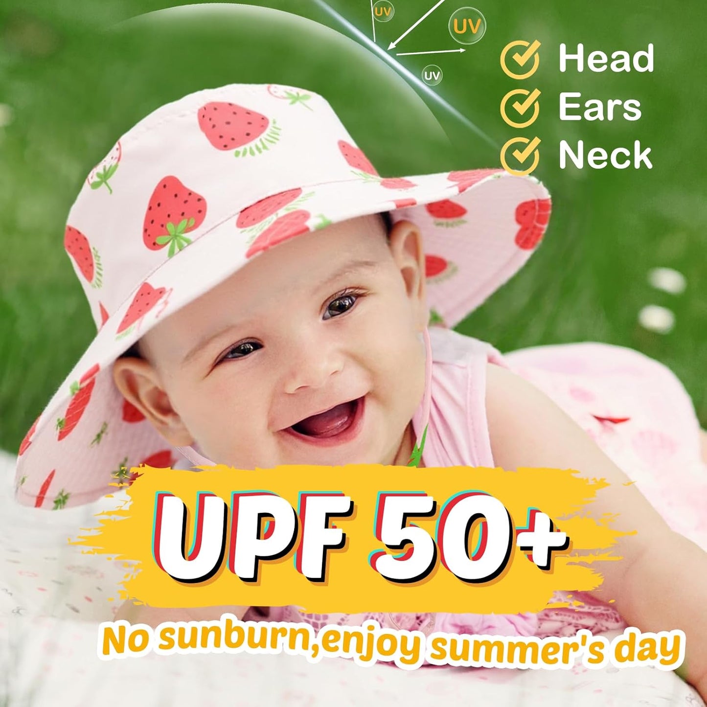 Baby Sun Hat Kids Summer UPF 50+ Toddler Bucket Hat Wide Brim Adjustable Beach Hats for Boys Girls Age 0-6 Years