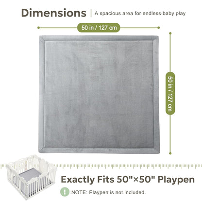 Ultra Soft 1.3" Thick Baby Play Mat for Floor, Large Velvet 50x50 Playpen Mat, Baby-Safe & Non-Slip Tummy Time Mat, Crawling Mat for Babies, Toddlers, Infants, Kids, Easy Care, 50"x50", Gray