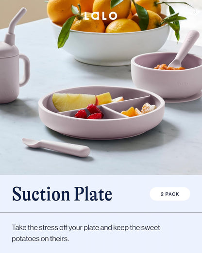 Lalo Suction Plates - 2 Pack, 100% Silicone Non-Toxic BPA-Free Baby Plates with Suction Base To Prevent Accidental Tip-Overs - Suction Plates for Toddlers With Three Divided Sections - Lavender