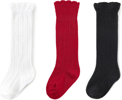Zando Baby Knee High Socks - Infant to Toddler, Cotton Ruffle Socks, Warm Girls & Boys Long Stockings, 3-6 Pairs