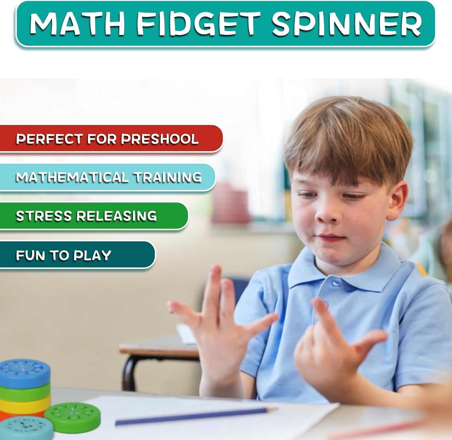 Math Facts Fidget Spinners, Number Fidgets Spinner, New ADHD Anxiety Game Mini Quiet Fidget Toys, Counting Fidgeters for Kids Early Education Classroom Learning (Mix 18pcs)