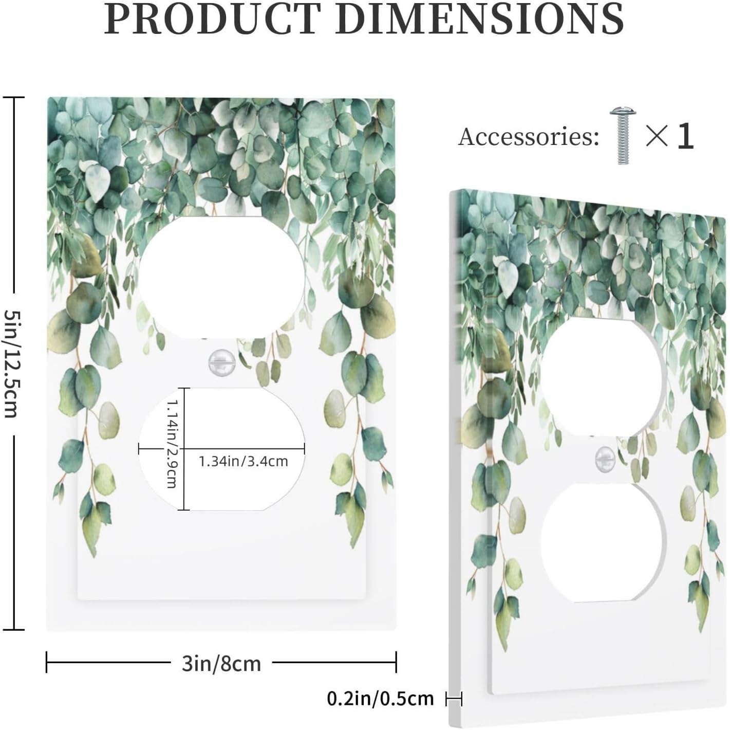 Decorative Outlet Covers Rustic Green Eucalyptus Leaves 1 Gang Duplex Light Switch Cover Plate Wall Plates for Electrical Outlets Switchplate Faceplate for Country Bedroom Home Decor