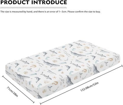 Underwater World Whale Fitted Crib Sheet Ocean Animals Baby Crib Sheet Fit Standard Crib and Toddler Mattress,Crib Mattress Sheets for Boys Girls 28"x52"