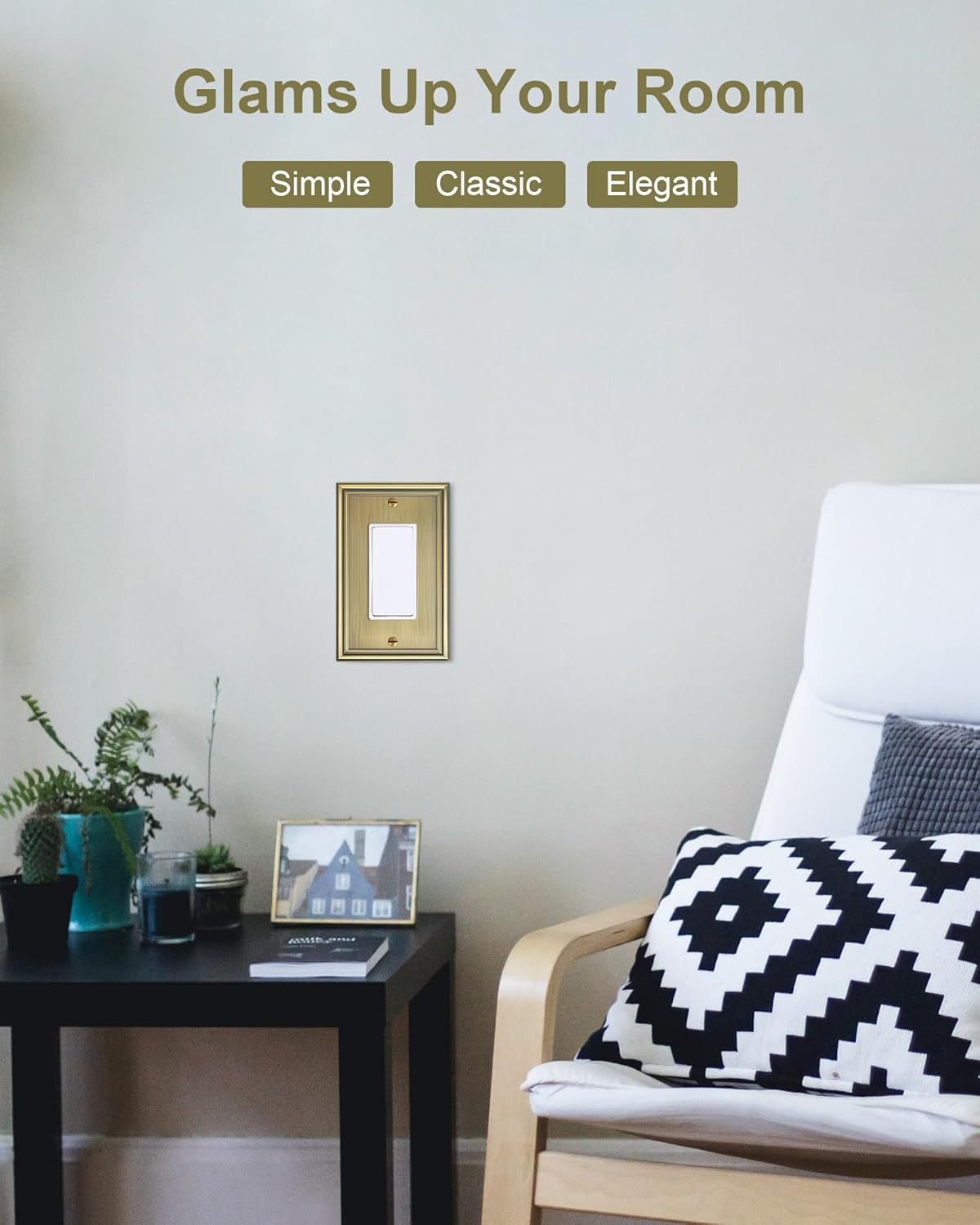 4-Pack Decorator Cover Plate, Antique Brass Decorative Switch Plates and Outlet Covers, Durable