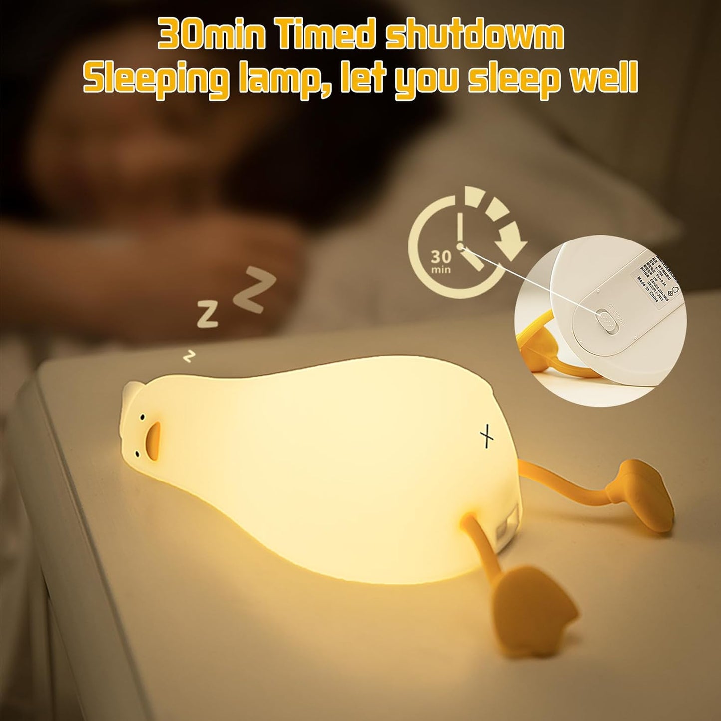 Cute Duck Night Light, Rechargeable Fun Lying Flat Duck Lamp, LED Squishy Animal Novelty Lamp, 3-Level Dimmable Nursery Nightlight for Kids Breastfeeding, Teen Boy Girl Bedside Decor