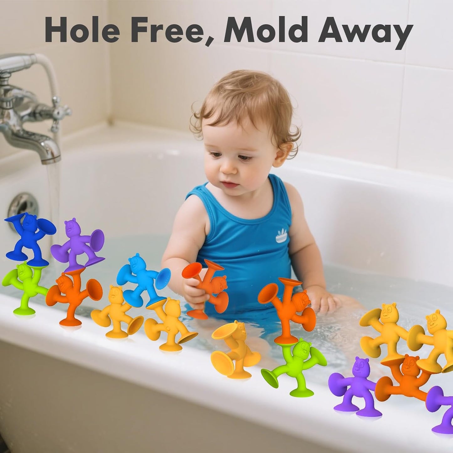 Cute Bear Suction Cup Toy Bath Toys for Kids Ages 4-8 No Hole Bathtub Sensory Toy Airplane Toys for