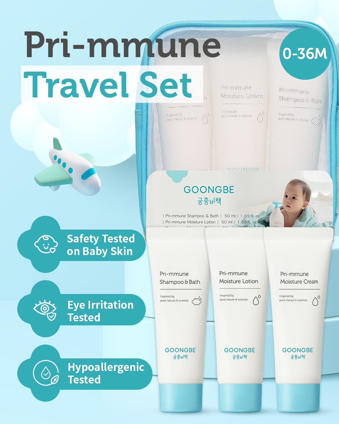 Baby Skincare Travel Set - Korean Baby Skincare & Bath Time Essentials - Shampoo & Bath, Moisutre