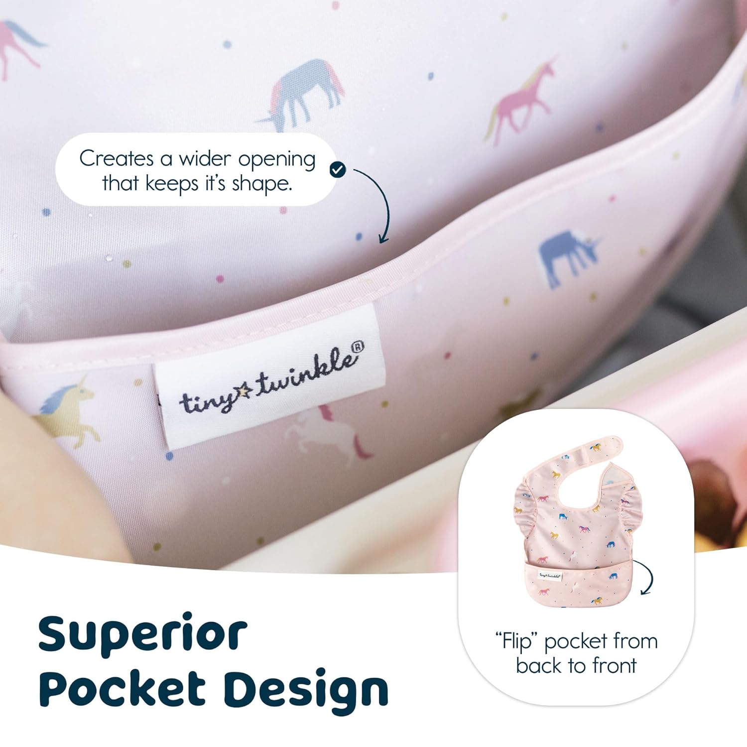 Tiny Twinkle Mess-Proof Baby Bib - Waterproof Bib for Baby Girl - Machine Washable - Adjustable