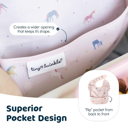 Tiny Twinkle Mess-Proof Baby Bib - Waterproof Bib for Baby Girl - Machine Washable - Adjustable
