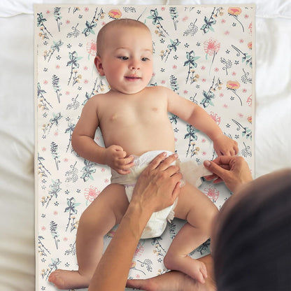 Vegan Leather Baby Changing Mat - Wipeable Portable Changing Pad, Foldable Travel Changing Mat for Baby, Newborns Toddlers Shower Gifts (Floral,20"*28")