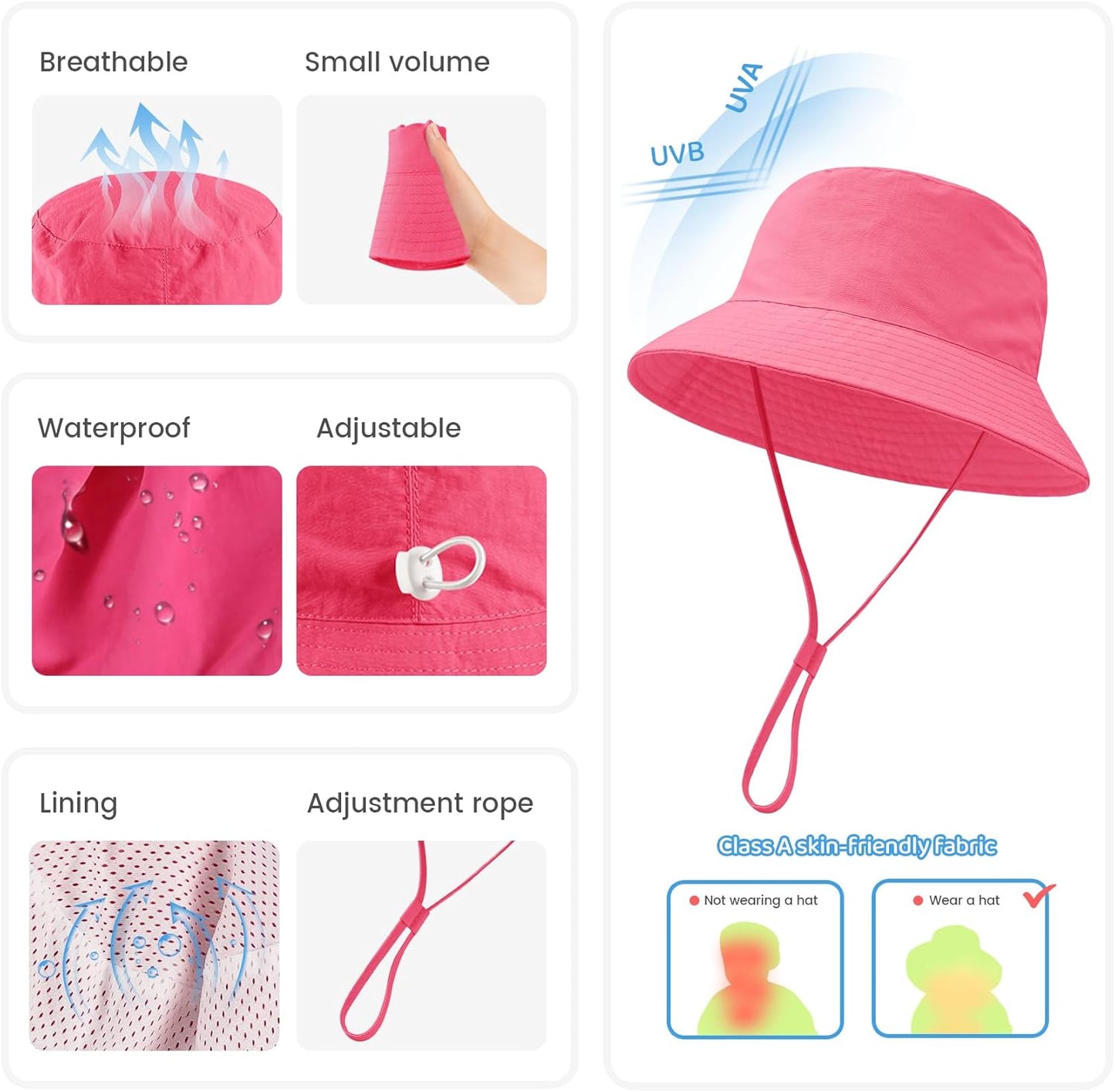 Baby Sun Hat 0-6 Years Toddler Boys Girls Adjustable Bucket Hats Kids Bucket Hats UPF 50+ Wide Brim Beach Swim Pool
