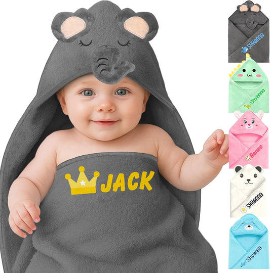 Personalized Baby Towels Hooded with Name, Custom Toddler Bath Towel with Hood for Girl Boy, Warm