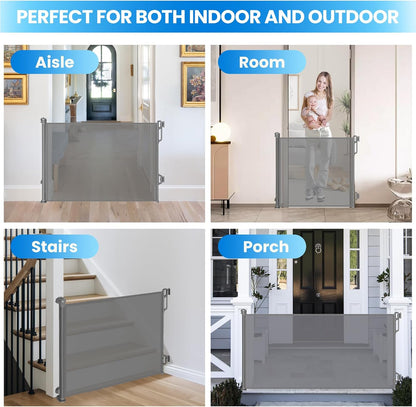 Retractable Safety Baby Gate or Mesh Dog Gate,Durable Portable Mesh Retractable Gate,Easy to Use for Stairs, Doorways,Hallways, Indoor, Outdoor, 33.5" Tall, Extends to 65" Wide, Gray