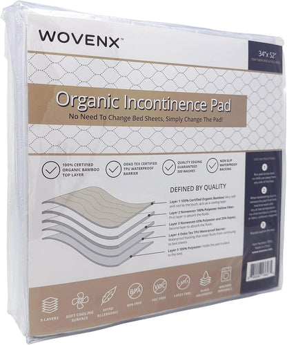 Organic Incontinence Pads for Kids & Toddlers - 5 Layer Waterproof Protectors for Overnight Bed