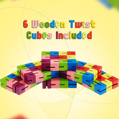 Wooden Toy Twist Block Cubes Puzzle Sensory Toys for Teens Party Favors for Boys and Girls (12 Pieces)