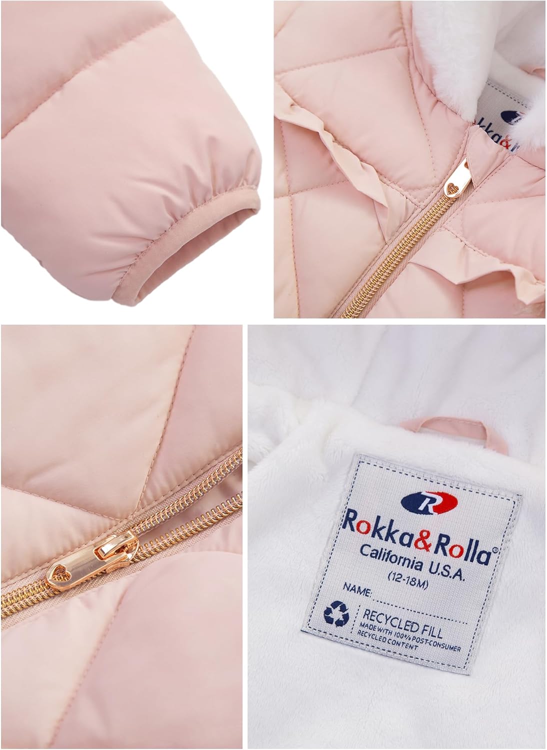 Rokka&Rolla Baby Girls' Water-Resistant Puffer Jacket Hooded Winter Coat with Soft Mini Fur Lining for Newborn Infant Toddler