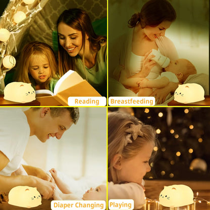 LOVERUIS Cute Night Light Cat 7 Colors Kitty Night Light with 3 Hour Timer Dimmable Squishy Lamp Gift for Kid Kawaii Decor Room