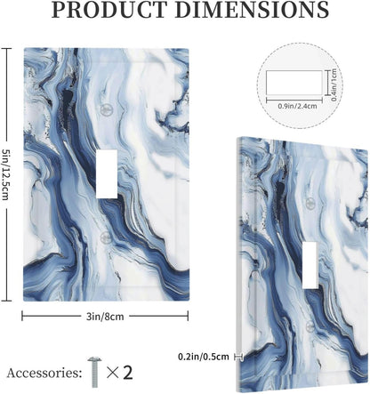Decorative Light Switch Cover White Marble Navy Blue Line Fluid 1 Gang Single Toggle Device Electrical Faceplate Switchplates Decorator Outlet Wall Plate For Bathroom Kitchen Decor