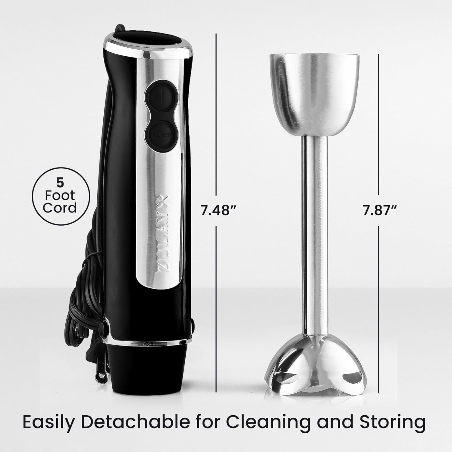 Zulay Immersion Stick Mixer Hand Blender - 800 Watts, Turbo Mode, 5-ft Power Electric Cord