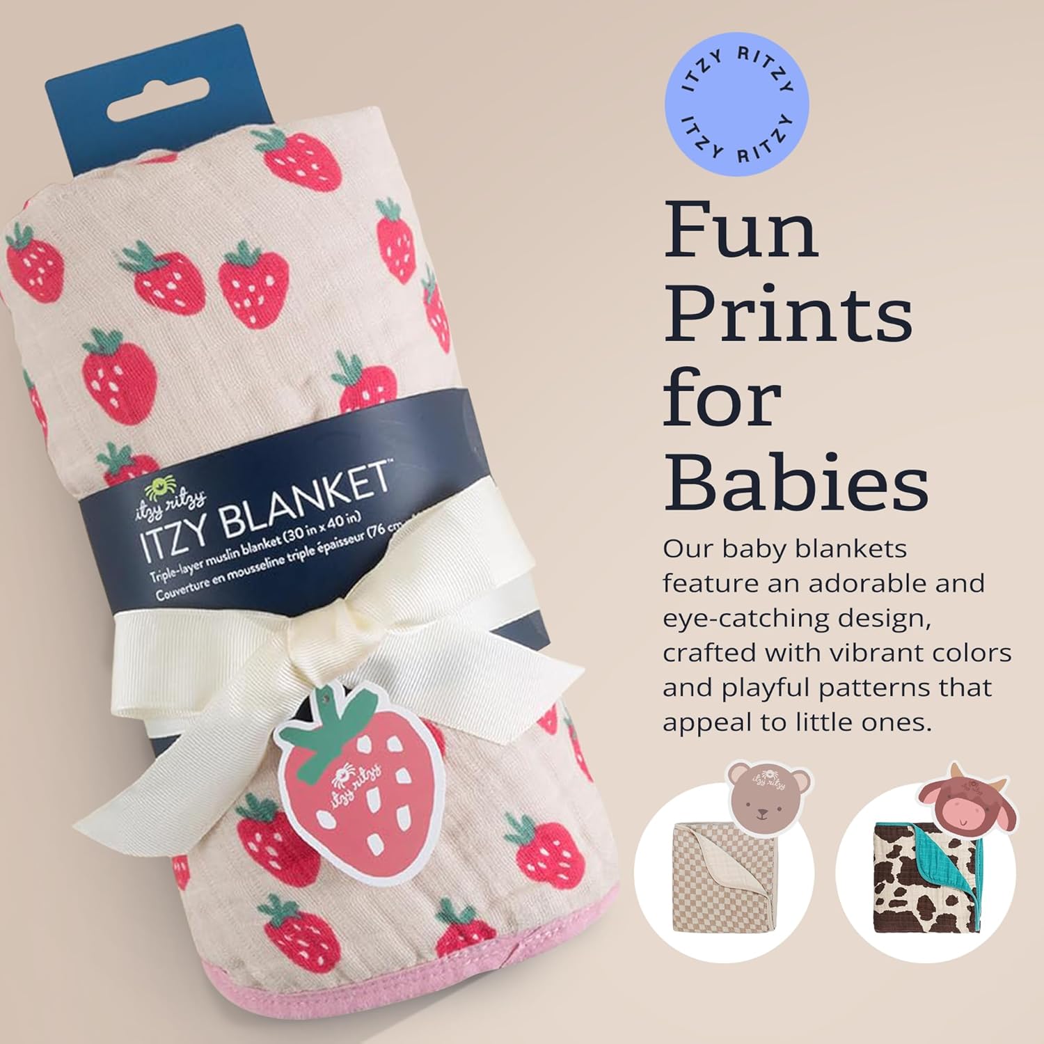 Itzy Ritzy Baby Blanket – Soft Cotton Muslin Multi-Use Blanket - Can Be Used as a Tummy Time Mat