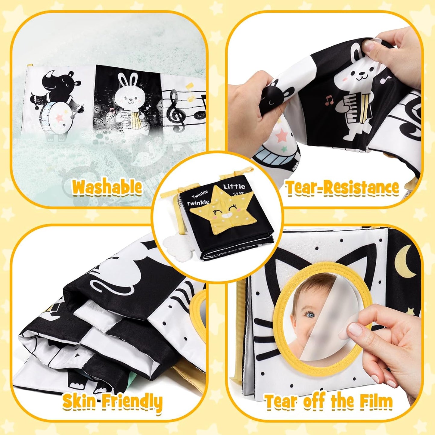 OKOOKO Black and White Baby Book High Contrast Baby Toy 0-6 Months Baby Soft Book Tummy Time Toy Crib Stroller Toy Montessori Sensory Toy Early Education for 0-6 6-12 Months Newborn Baby Infant