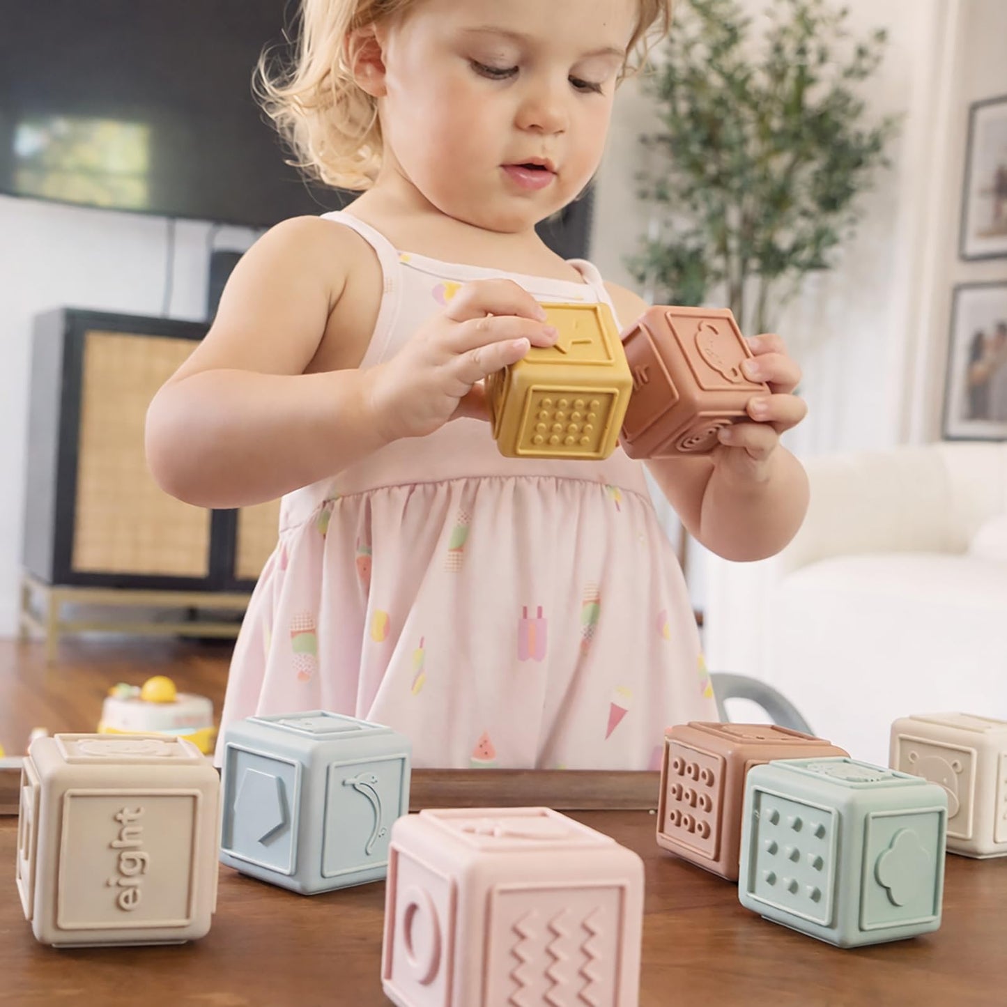 YIVEKO Baby Blocks Stacking for Babies Silicone Soft Building Blocks Teethers Montessori Toys for
