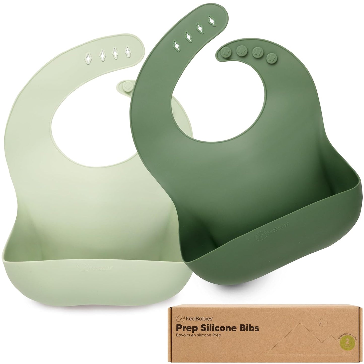 KeaBabies 2-Pack Silicone Baby Bibs for Eating - Sturdy Food-Grade Silicone Bibs for Babies Girl