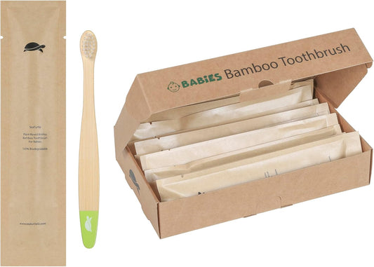 Sea Turtle Plant-Based Bristles, Ultra-Soft Bamboo Toothbrushes, Individually Sealed for Babies (10