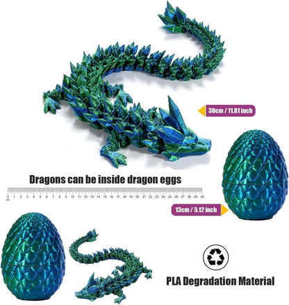3D Printed Dragon-Flying Articulated Dragon|3D Printed Dragon Eggs with Dragon Inside|Eco-Friendly Crystal Dragon-Mystery Dragon Egg,Adults Fidget Toys for Autism ADHD (Flying Dragon/Laser Blue)
