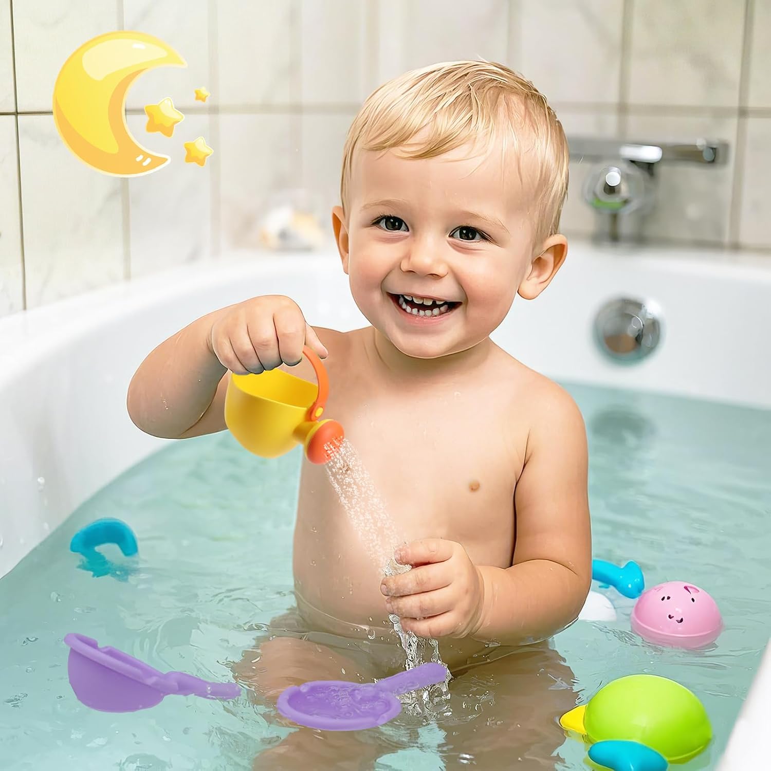 Small Soft Bath Toys for Toddlers 1-3 - Super Easy to Clean Water Table Toys Baby Tub Swimming Pool