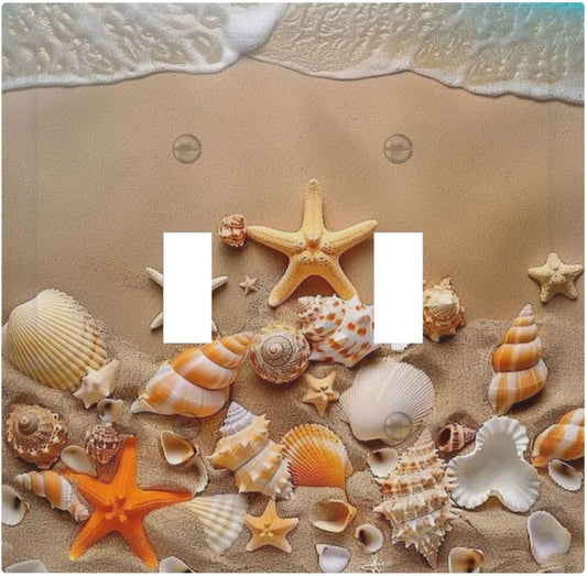 Decorative Switch Covers Plate Beachy Sea Ocean Seashell Starfish 2 Gang Wall Plate Unique Double Toggle Light Switch Plate Wall Cover Plate Faceplate for Bathroom Bedroom Home Decor