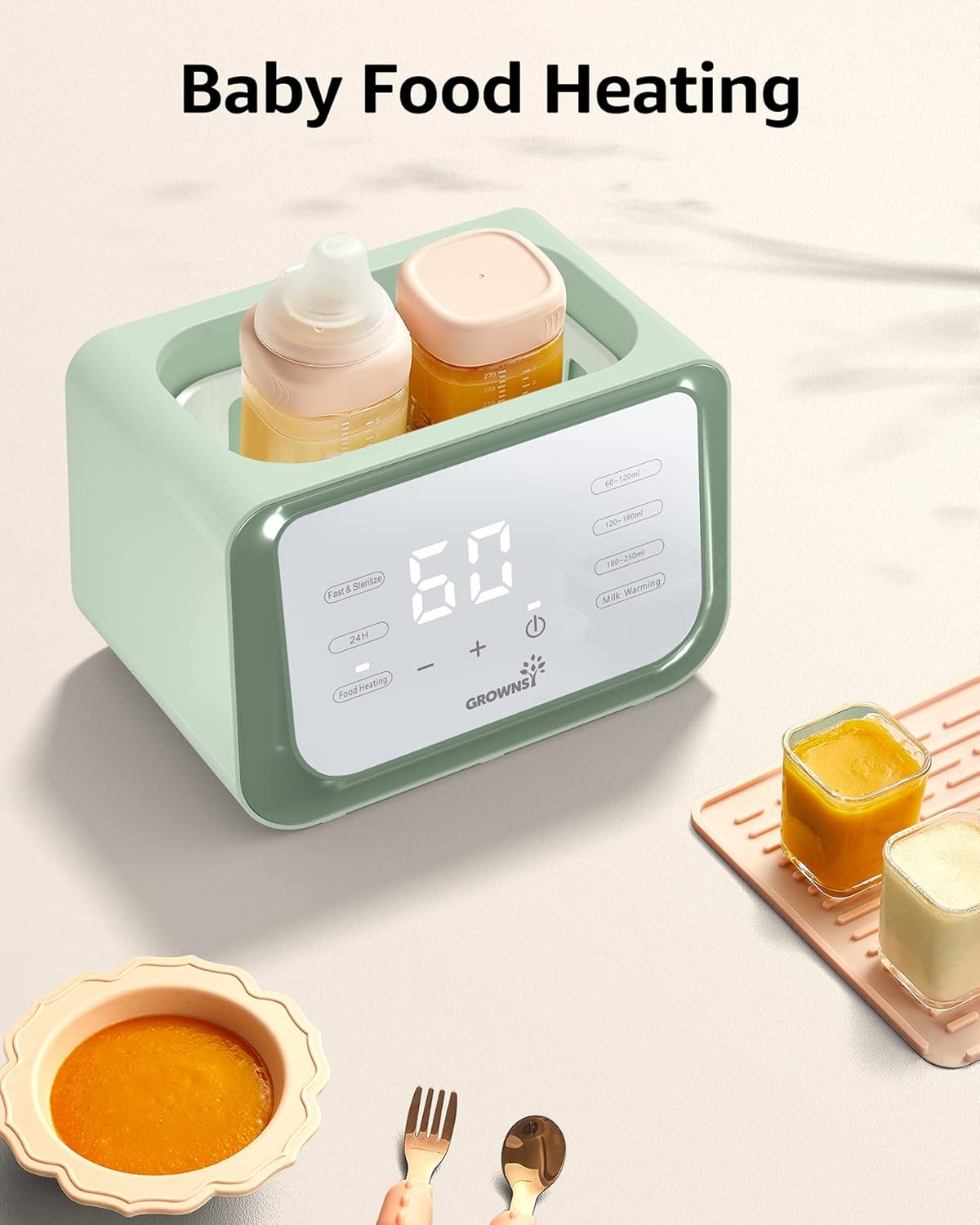 Baby Bottle Warmer, Grownsy 8-in-1 Fast Milk Warmer with Timer Breastmilk or Formula, Fits 2