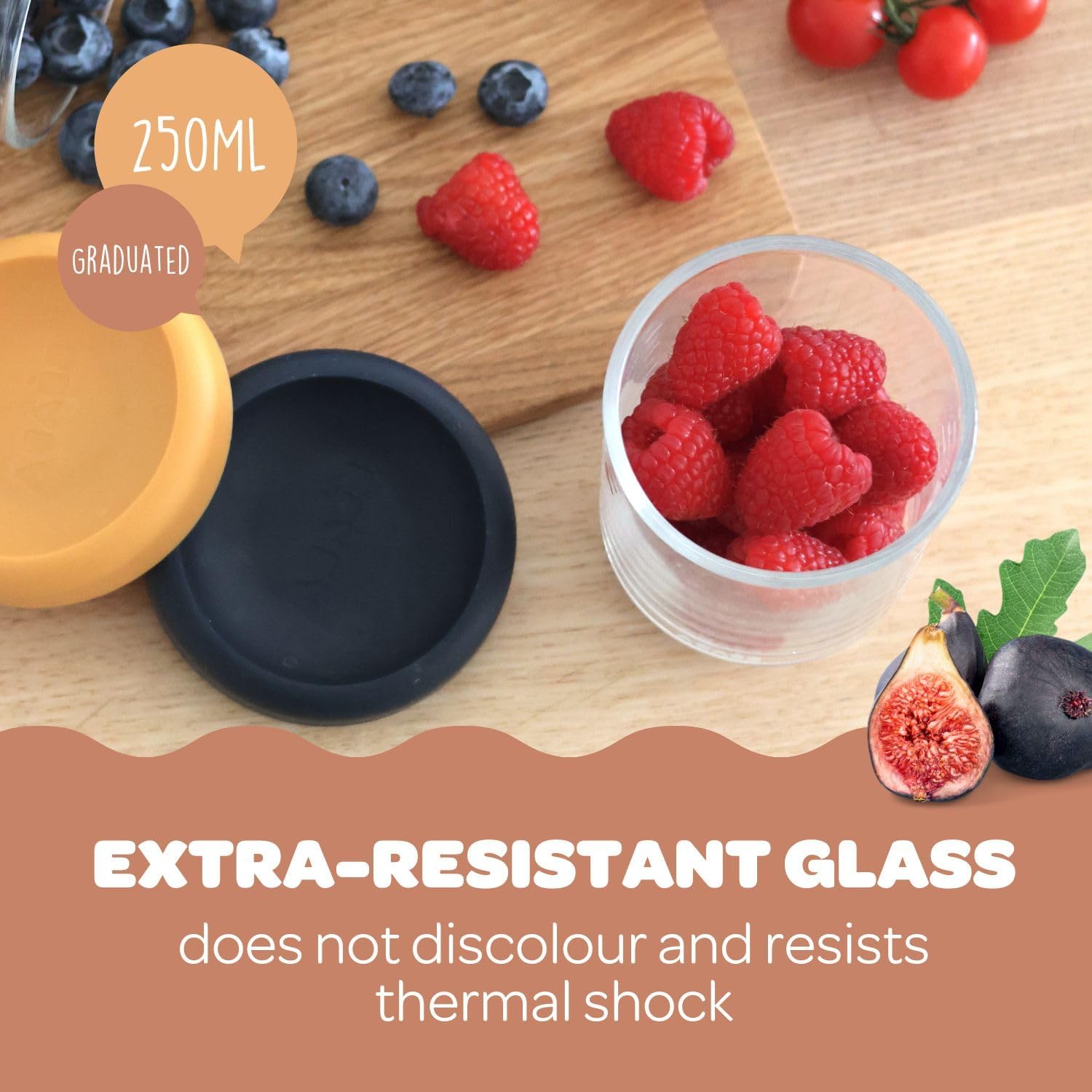 BEABA 2 Pack Glass Baby Food Jars with Soft Silicone Air Tight Lids, 8 oz Glass Storage Containers