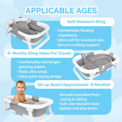 BEBELEH™ Collapsible Baby Bathtub – Bathtub + Baby tub Sling + Newborn Sling – Baby Bathtub Newborn