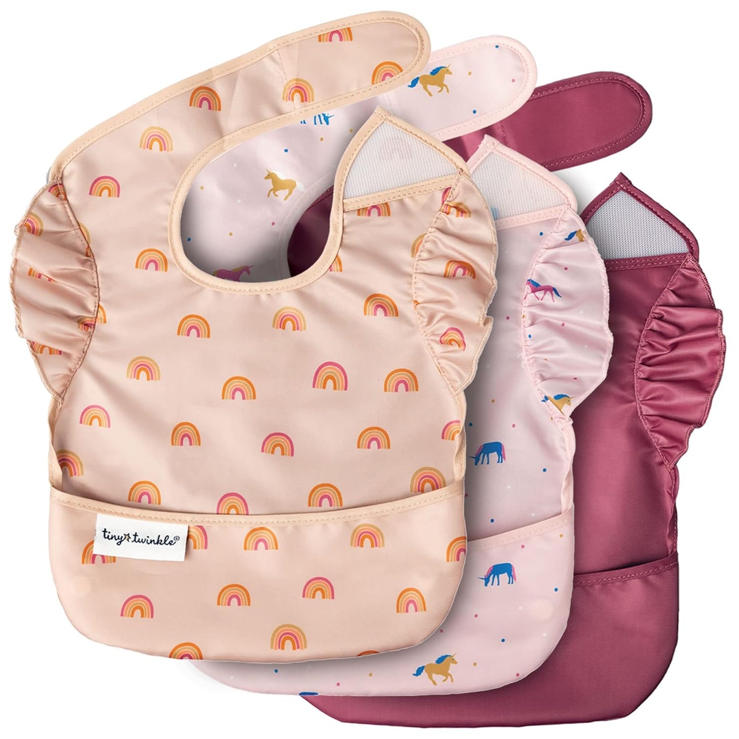 Tiny Twinkle Mess Proof Baby Bibs for Eating - Waterproof, Wipeable Bibs - Toddler Bibs - Travel