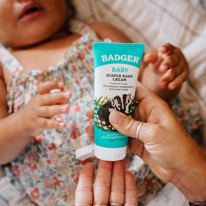 Badger Diaper Cream, 99% Organic Diaper Rash Cream for Baby, Zinc Oxide Ointment w/Soothing Calendula Cream for Sensitive Baby Skin, 2.9 fl oz