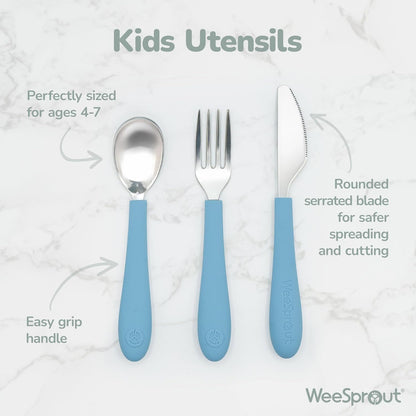 Kids Stainless Steel Utensils Set - Premium 18/8 Grade Silverware Kit - 2 Spoons, 2 Forks, and 2 Knives for Ages 4-7 - Silicone Easy-Grip Handles - Children Flatware Cutlery (Bright - Purple, Pink)