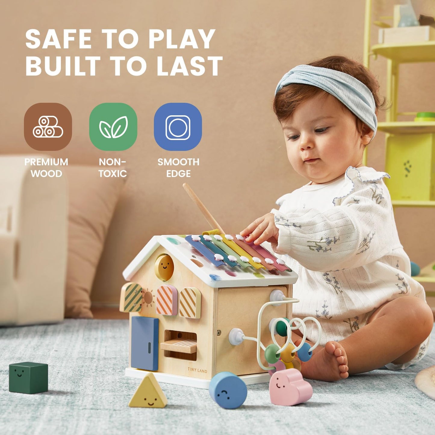 Tiny Land 9-in-1 Wooden Activity Cube, Educational Toy for Toddlers