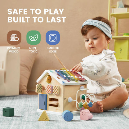 Tiny Land 9-in-1 Wooden Activity Cube, Educational Toy for Toddlers