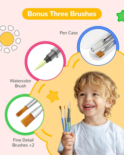 TECJOE Paint with Water Coloring Books for Toddlers, Princess Series Watercolor Set with 3 Brushes, Mess Free Painting Activity for Kids Ages 4 5 6 7 8, Arts & Crafts Toy
