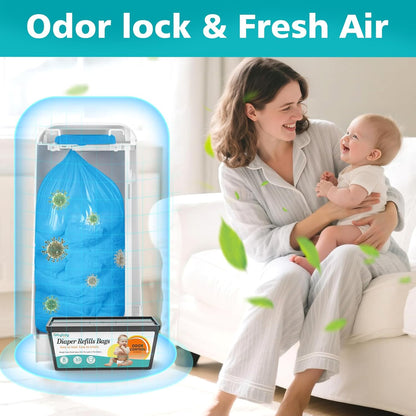 Refills Compatible with Diaper Genie Easy Roll Signature & Platinum Diaper Pail,5-Pack (150 Bags) for 7000 Newborn Diapers,7-Layer Powerful Odor Control.Extra Thickness,Durable & No Tear