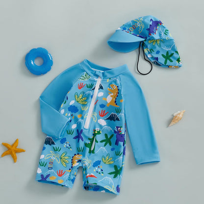 Hnyenmcko Baby/Toddler Boy Rash Guard Swimsuit Long Sleeve One Piece Zipper Swimwear Sunsuit Infant Bathing Suit Beachwear
