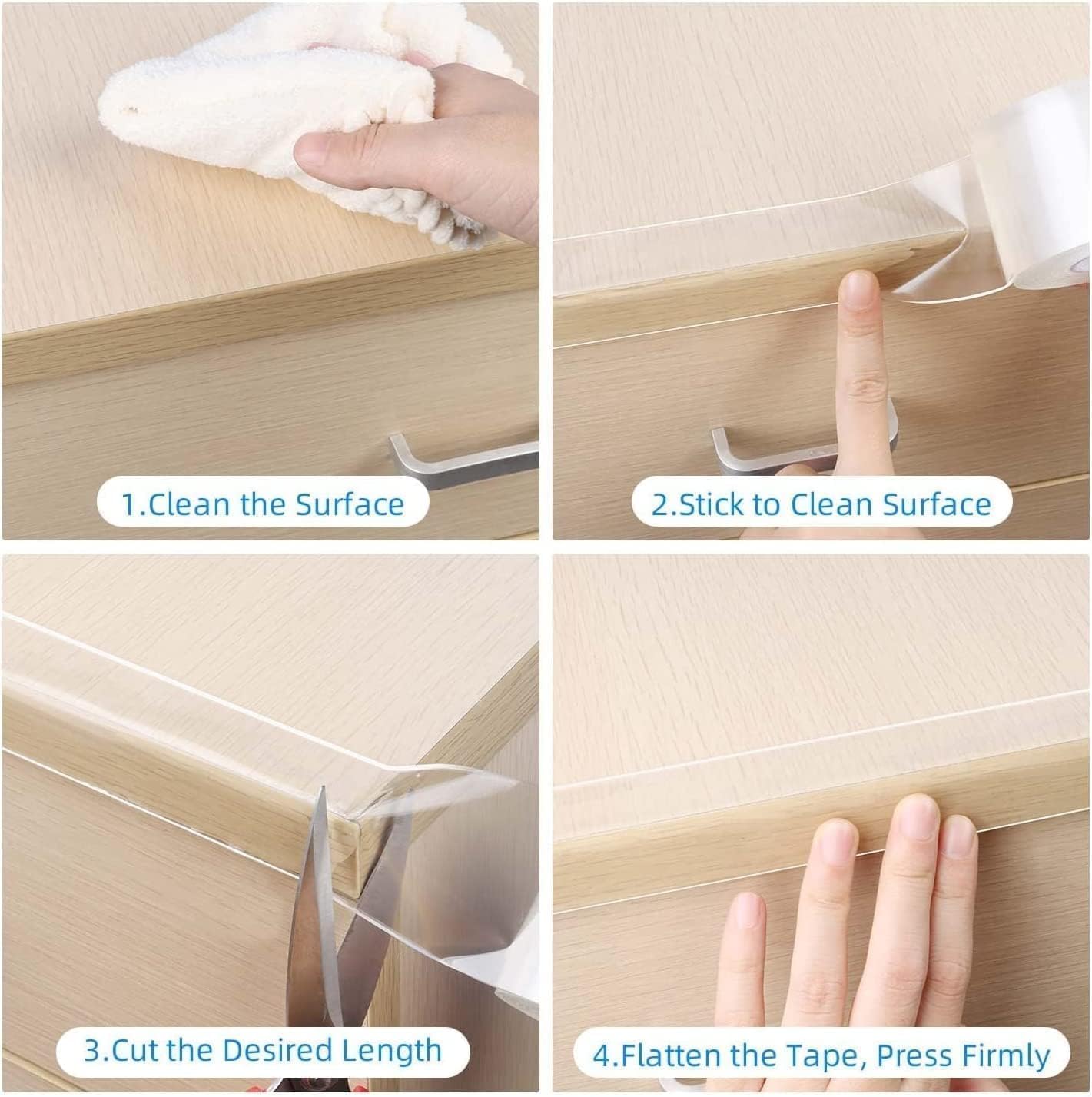 2Pack Clear Edge Protector Strip,1.57in x 16.4FT(32.8FT Total),Sharp Edge Wrap Cover Tape,Self Adhesive Protective Bumper Guards for Cabinet Door Desk Table Furniture,Kitchen Countertop,Waterproof