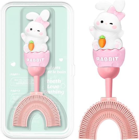 U-Shaped Toothbrush for Kids Ages 2-7，Soft Food-Grade Silicone for Sensitive Gums，360° Teeth