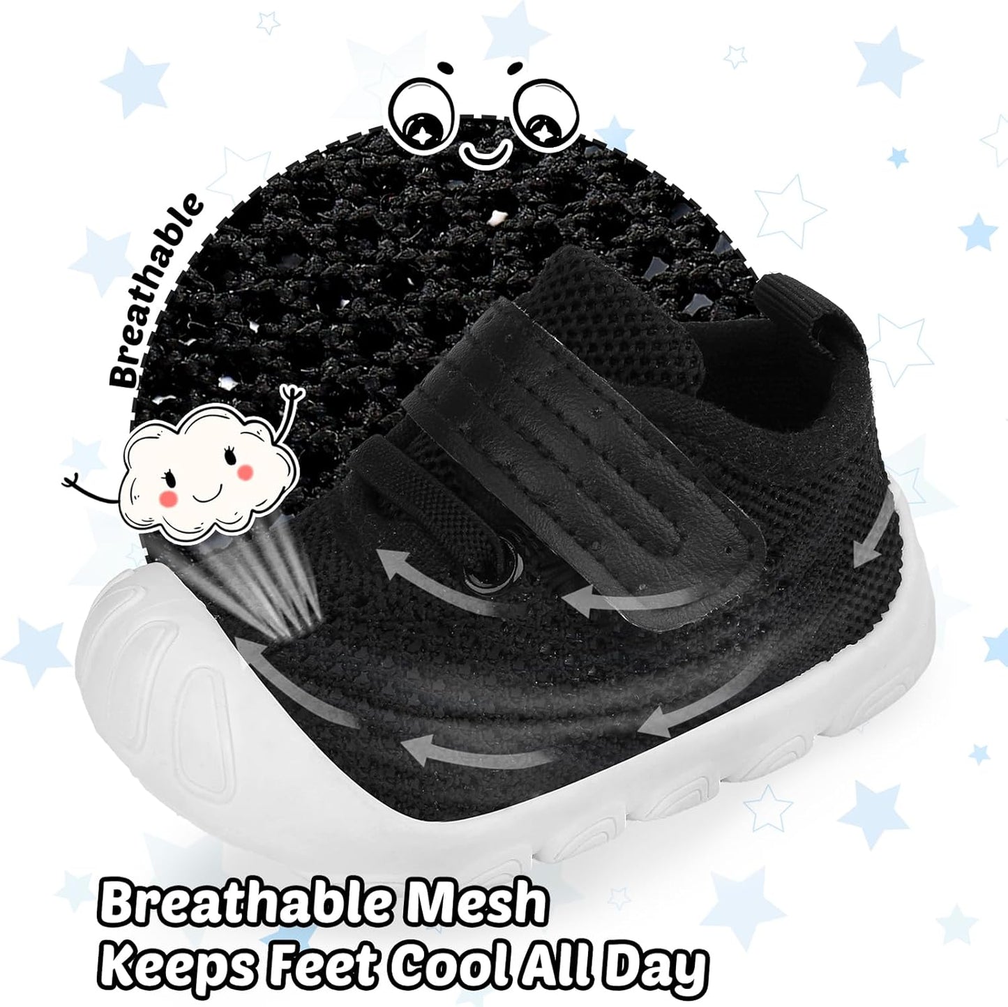 Baby Walking Shoes Toddler Girl Boy Soft Sole Breathable Mesh Slip on Summer Wide Shoes Infant Flexible Lightweight Non-Slip Safer Causal Tennis Shoes Toddler First Walkers Shoes Rubber Soles Outdoor