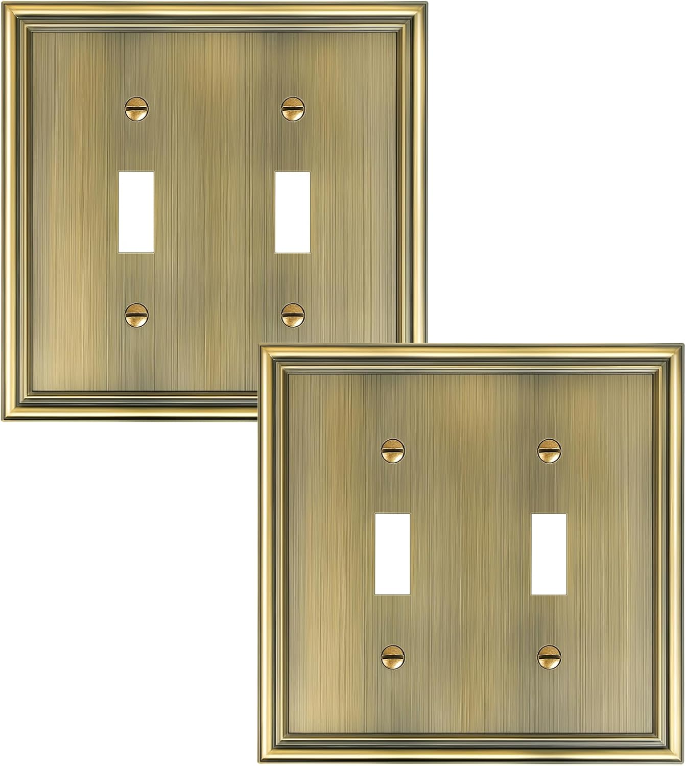 2-Pack Double Toggle Light Switch Cover Plate, Durable Solid Zinc Alloy Decorative Dual Switch Plate Covers, Antique Brass 2 Gang Wall Plate, Corrosion Resistant