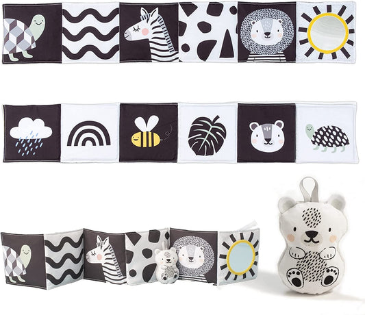 Taf Toys Newborn Soft Activity Book Black & White High Contrast Baby Book Infant Sensory Toys Tummy Time Soft Cloth Books for Babies Textured Fabric Crinkling Shapes Patterns 0-12 Months Newborn Toys