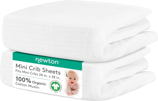 Newton Baby Organic Fitted Mini Crib Sheet (2-Pack) - Ultra-Breathable and Soft, 100% Organic