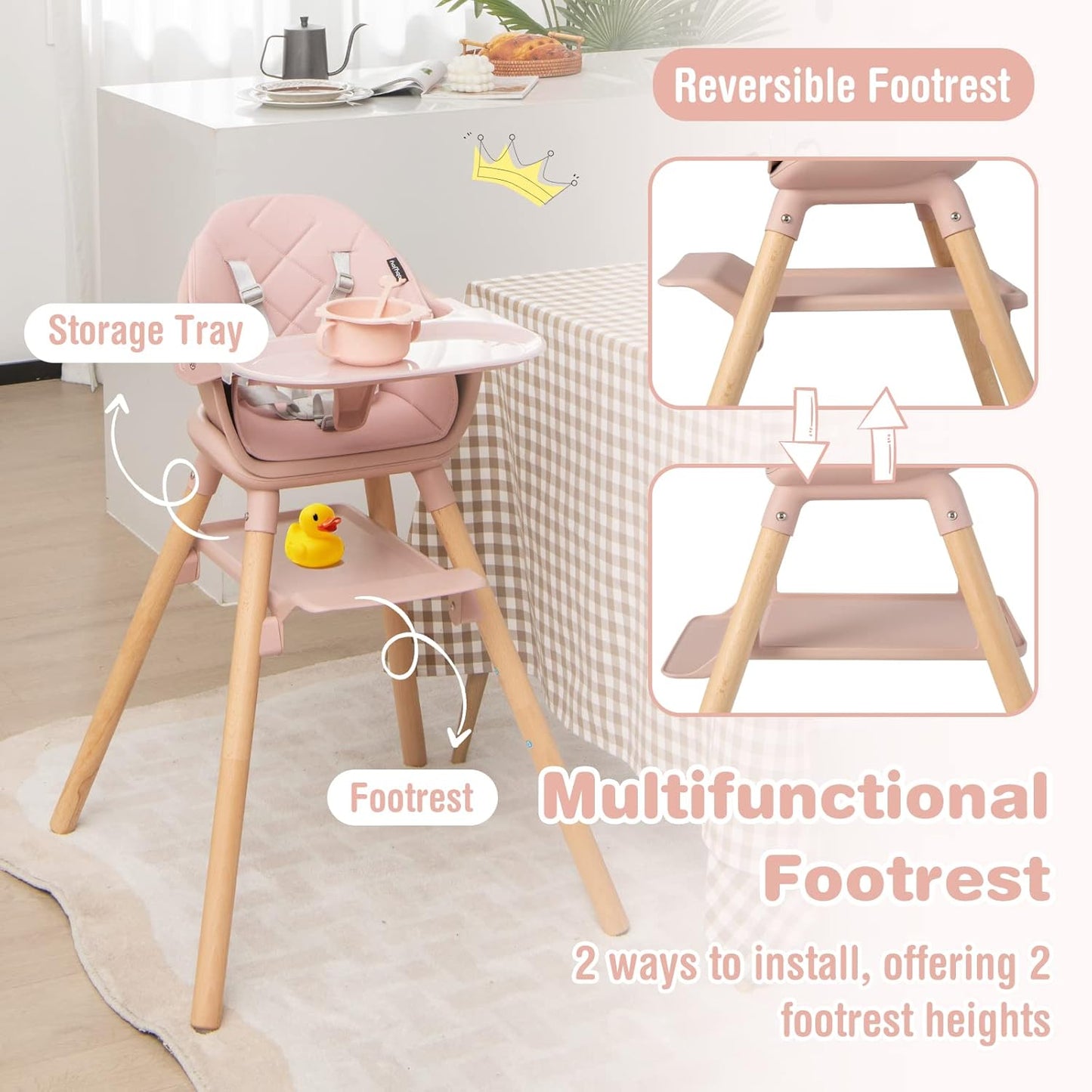 BABY JOY Baby High Chair, 6 in 1 Convertible Wooden High Chair for Babies & Toddlers with