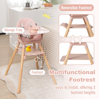 BABY JOY Baby High Chair, 6 in 1 Convertible Wooden High Chair for Babies & Toddlers with